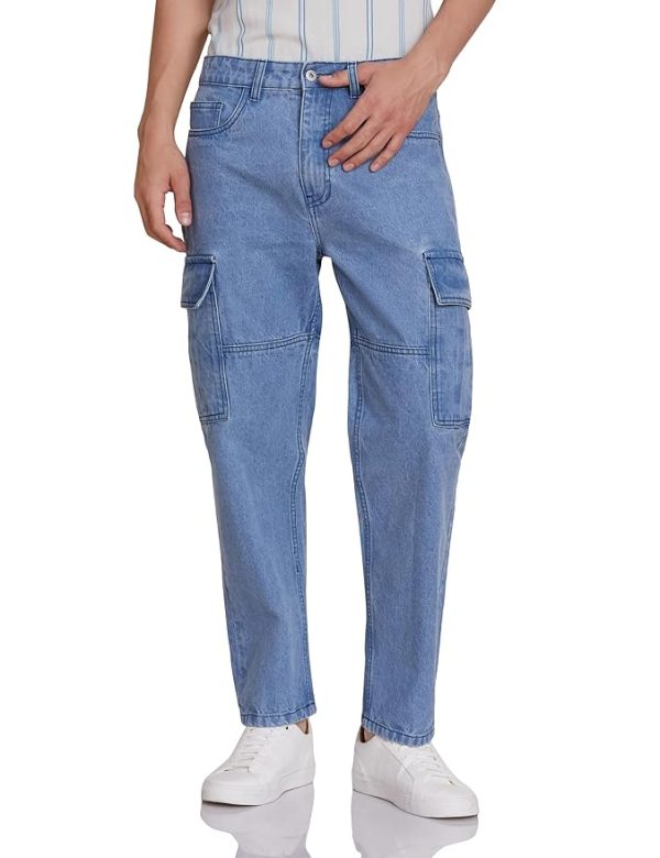 Men's Baggy Cargo Jeans with Loose Fit 100% Cotton